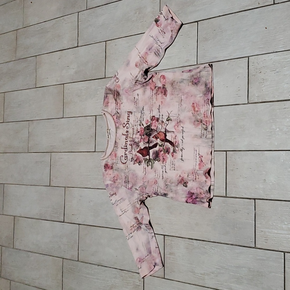 Studio Gem X-Large Pink Blouse with Cardinals Sing Design
